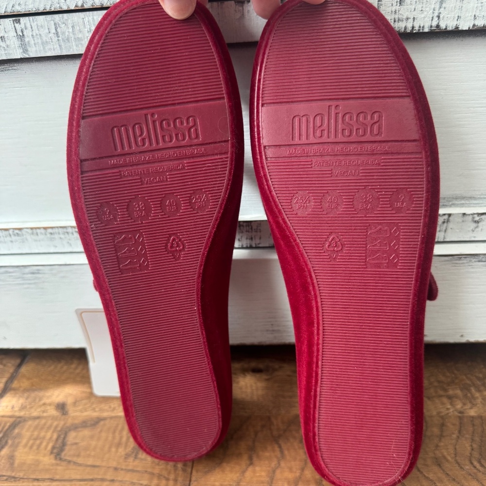 NWT Melissa Soft Ballerina Velvet II Flat Red‎ Women's Size 9 - Picture 7 of 8